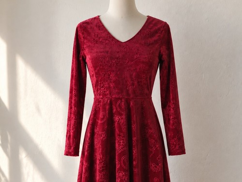 Neu weinrotes samtkleid midi - samtkleid,